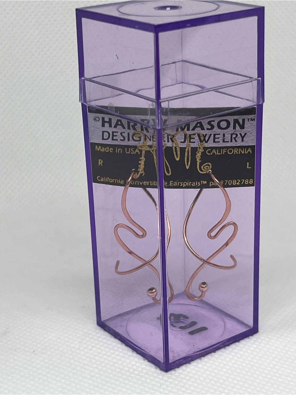 Harry Mason vintage Gold Dangle Earrings Earspiral - original purple box